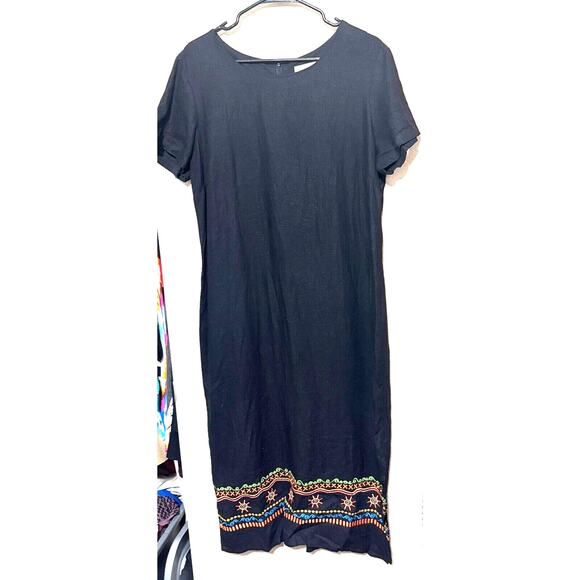 Coldwater Creek Dresses & Skirts - Coldwater Creek linen maxi dress Lagenlook VTG 90s embroidered aztec sunshine PM